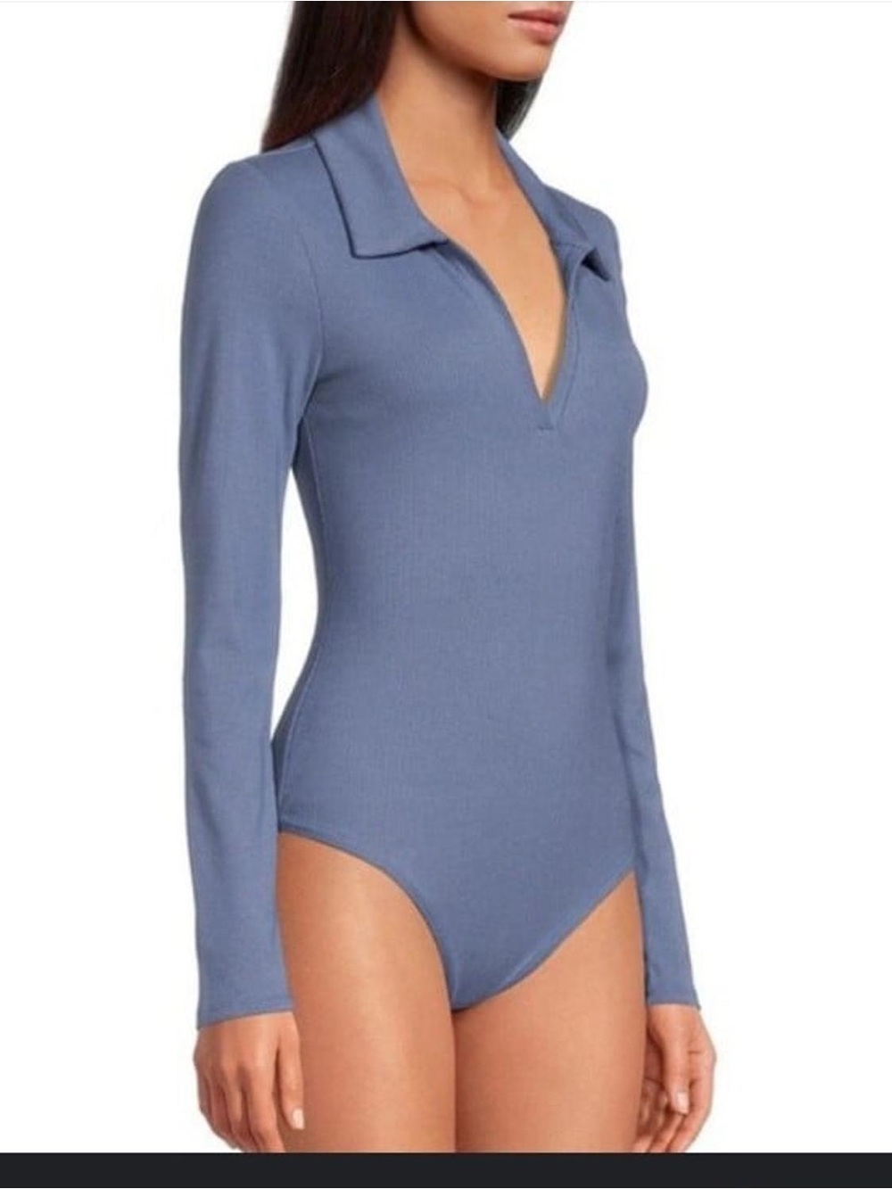 NWT Gianni Bini Long Sleeve Ribbed V-Neck Bodysuit — Dusty Blue size large